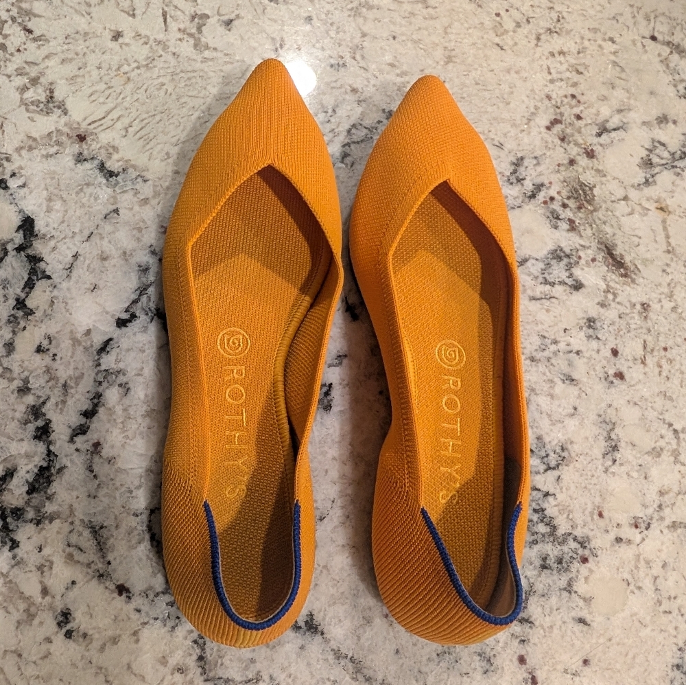 Rothys Size 9.5 The Point In Mustard Yellow - Pointed Flats